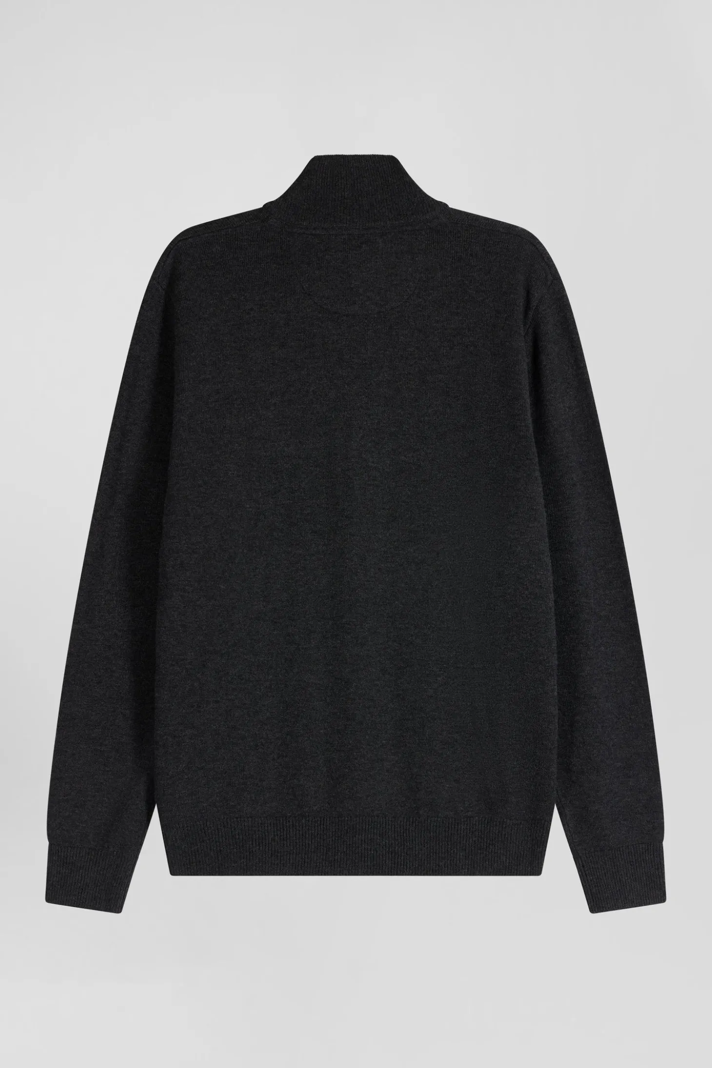 Cardigan zippé en laine et coton uni gris anthracite
