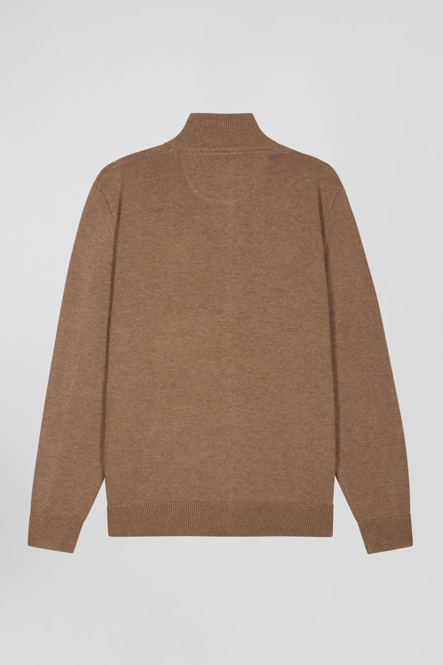 Cardigan zippé en laine et coton uni camel