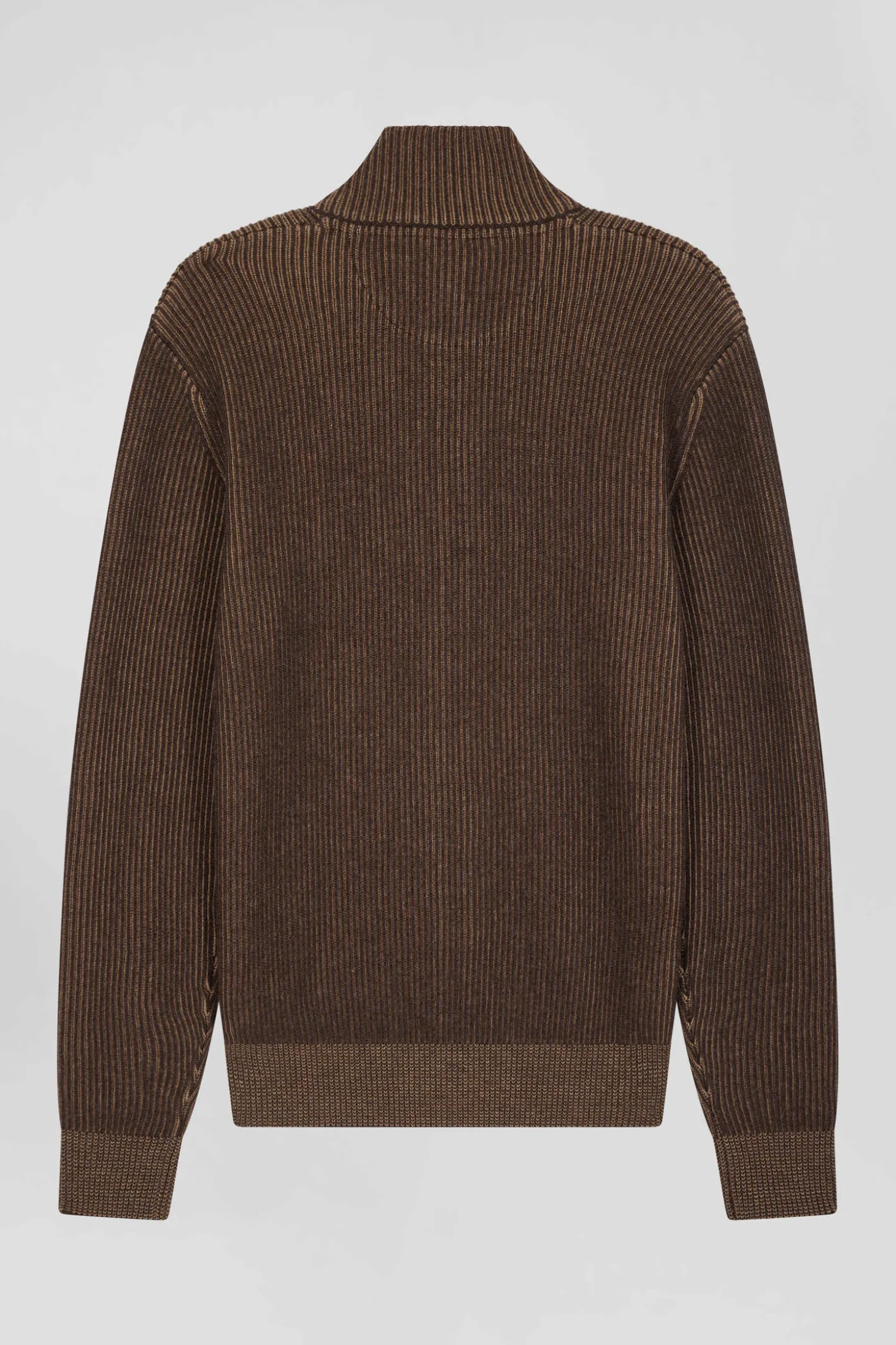 Cardigan zippé en laine et coton marron coupe Regular