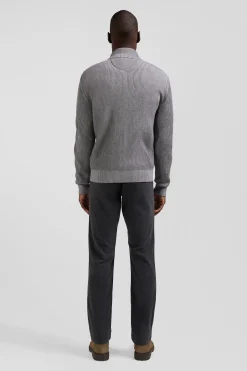 Cardigan zippé en laine et coton gris coupe Regular