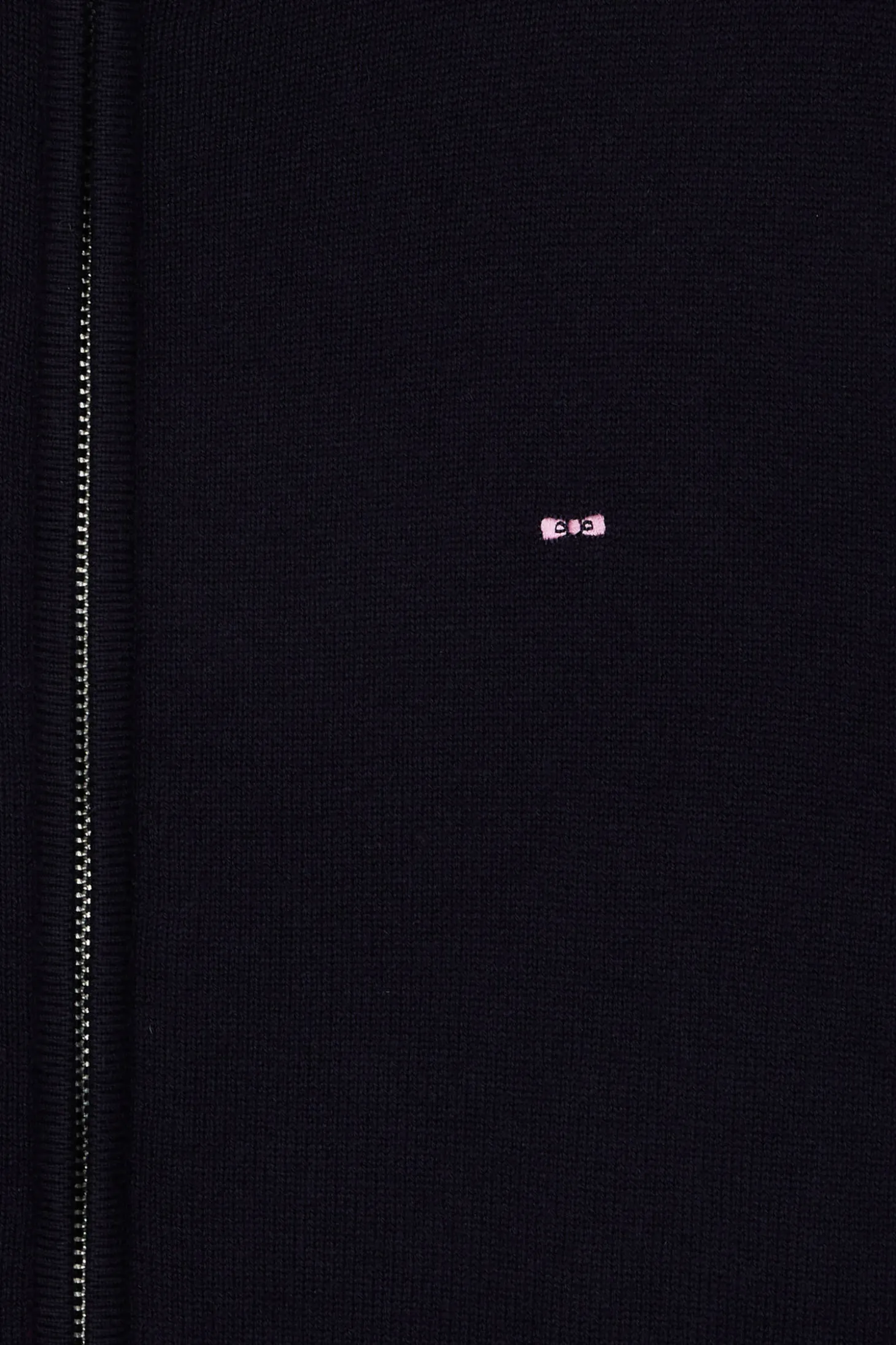 Cardigan zippé en laine et coton uni bleu marine
