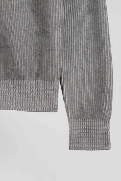 Cardigan zippé en laine et coton gris coupe Regular