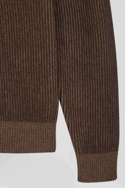 Cardigan zippé en laine et coton marron coupe Regular