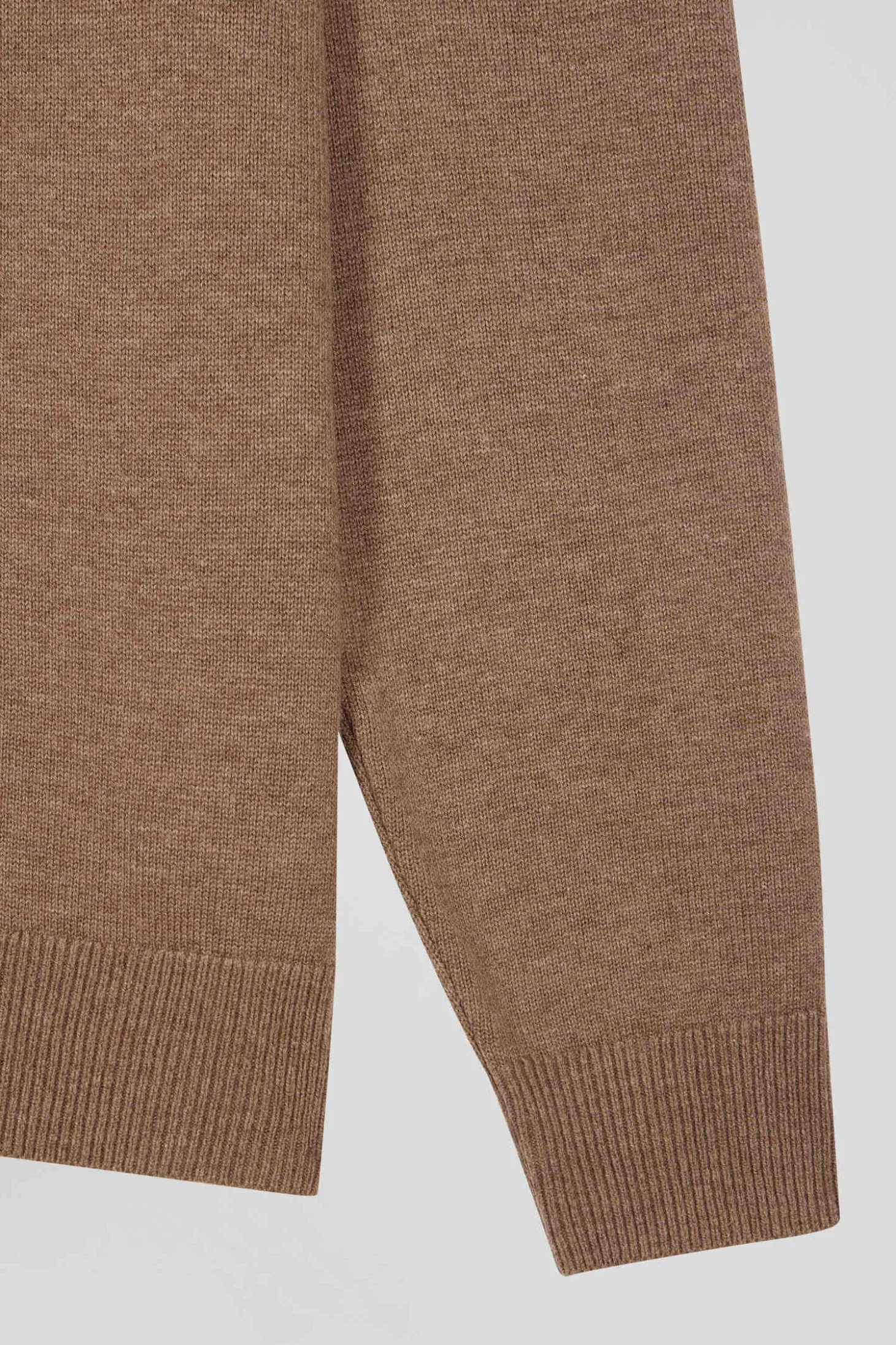 Cardigan zippé en laine et coton uni camel
