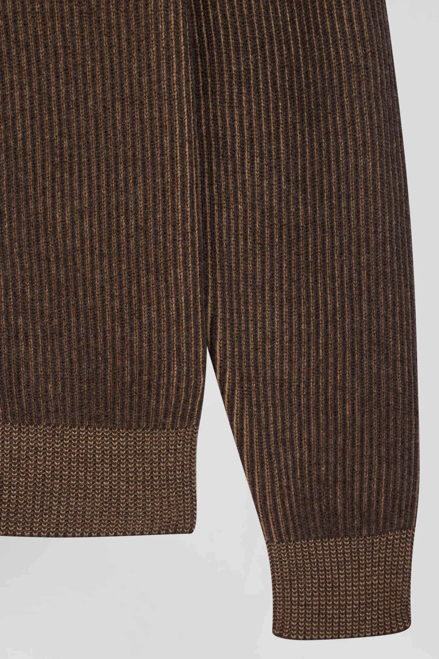 Cardigan zippé en laine et coton marron coupe Regular