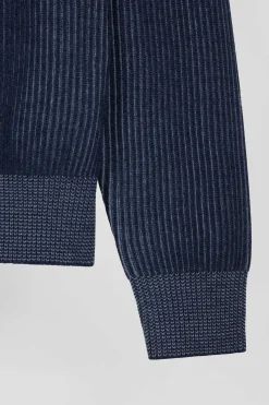 Cardigan zippé en laine et coton bleu marine coupe Regular