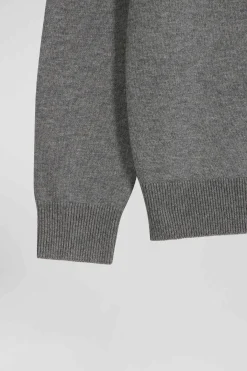 Cardigan zippé en laine et coton uni gris