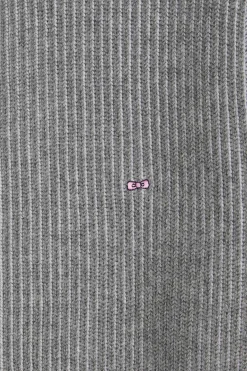 Cardigan zippé en laine et coton gris coupe Regular