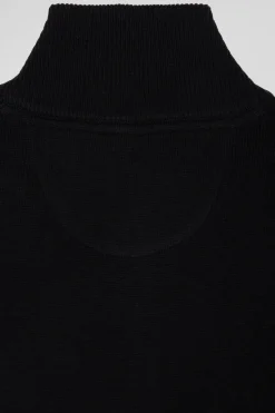 Cardigan zippé en laine et coton uni noir
