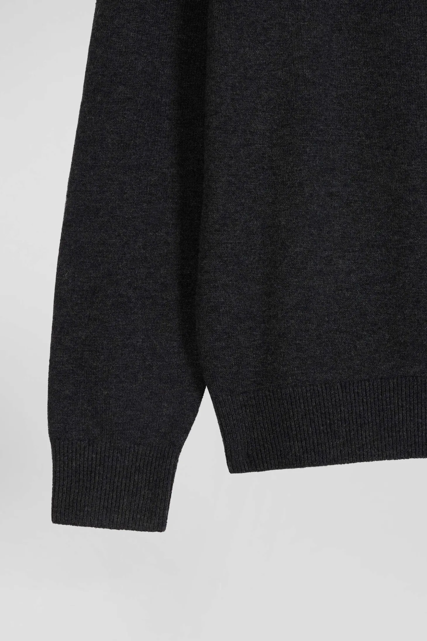 Cardigan zippé en laine et coton uni gris anthracite