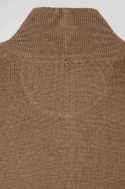Cardigan zippé en laine et coton uni camel
