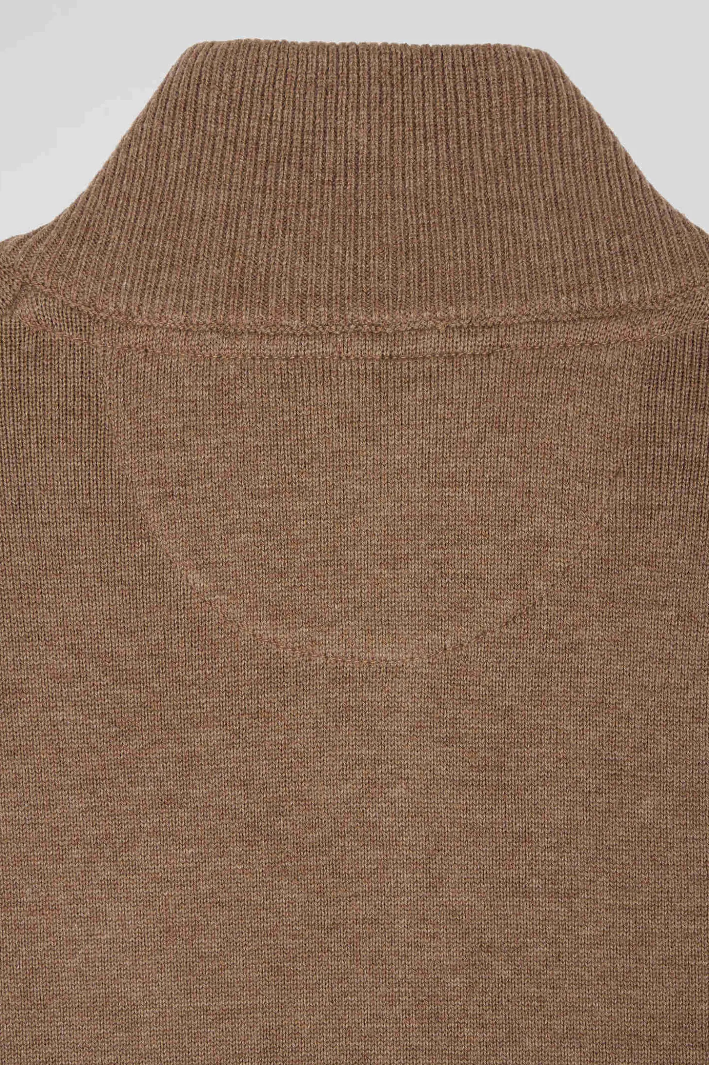 Cardigan zippé en laine et coton uni camel