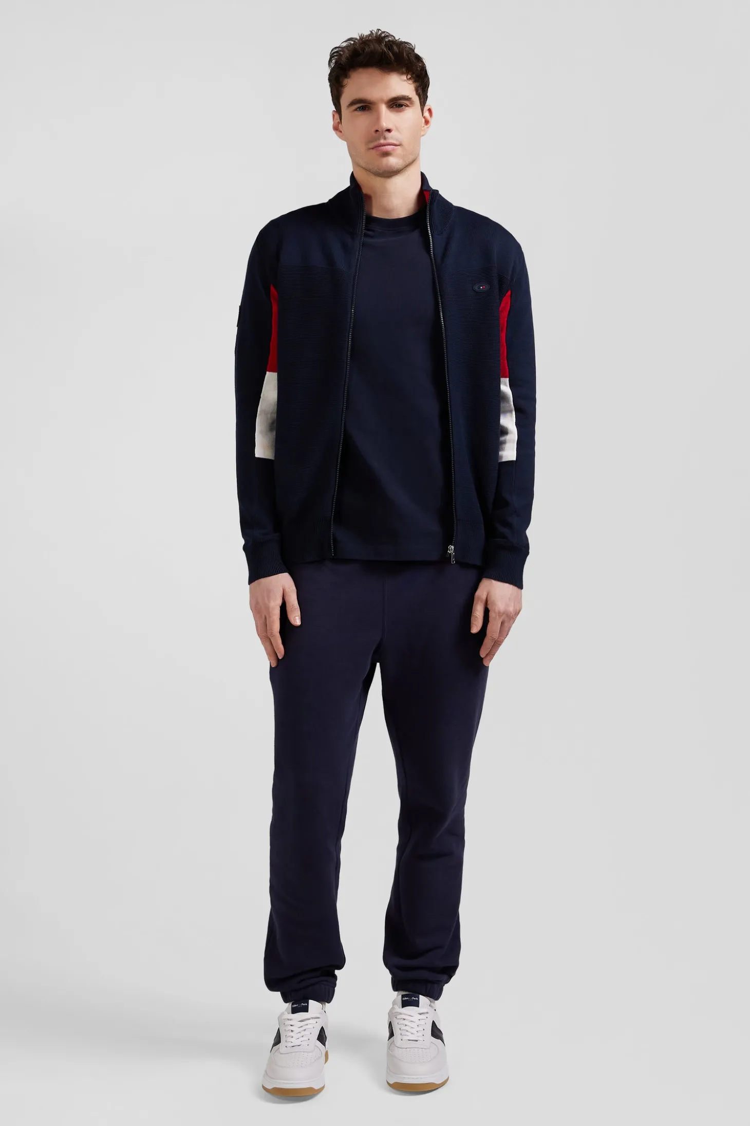Cardigan zippé XV de France en coton bleu marine coupe Regular détails tricolores