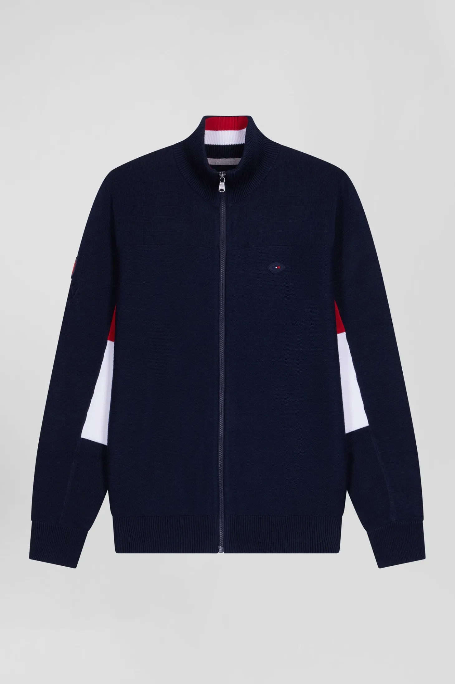 Cardigan zippé XV de France en coton bleu marine coupe Regular détails tricolores