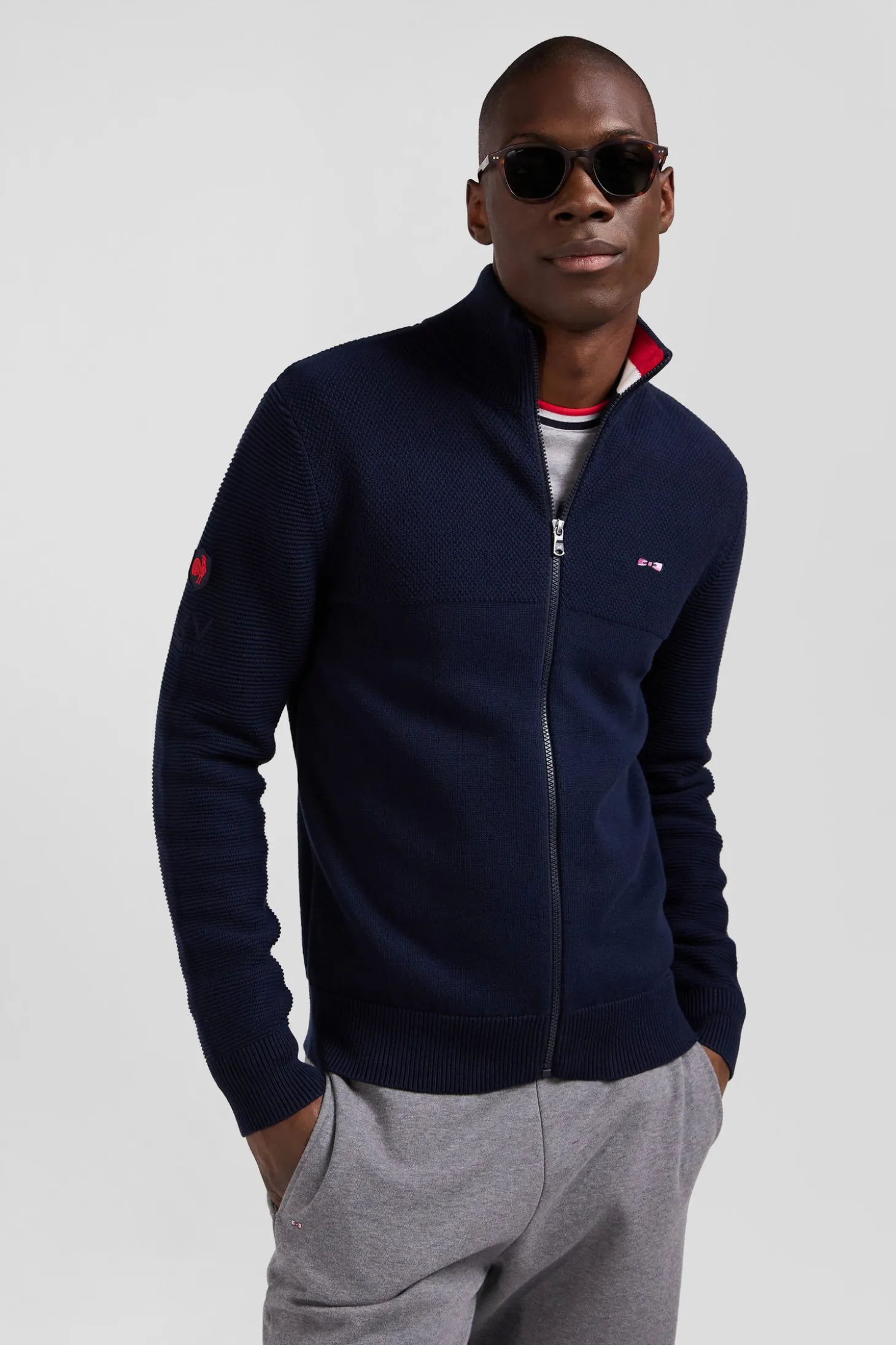 Cardigan zippé XV de France en coton bleu marine coupe Regular