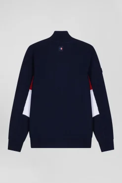 Cardigan zippé XV de France en coton bleu marine coupe Regular détails tricolores