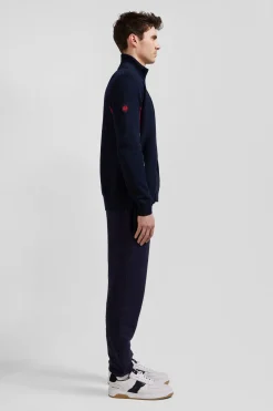 Cardigan zippé XV de France en coton bleu marine coupe Regular détails tricolores