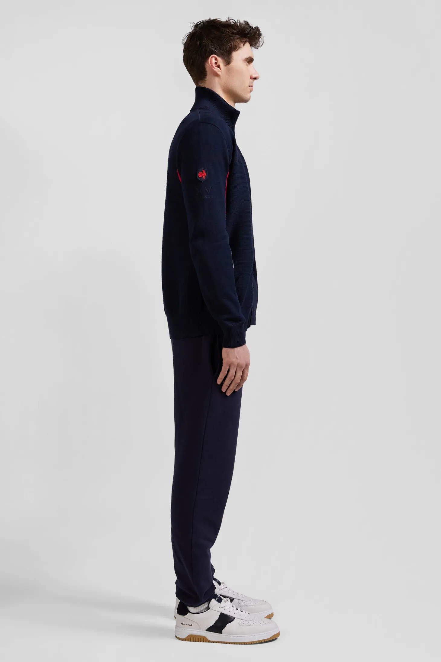 Cardigan zippé XV de France en coton bleu marine coupe Regular détails tricolores