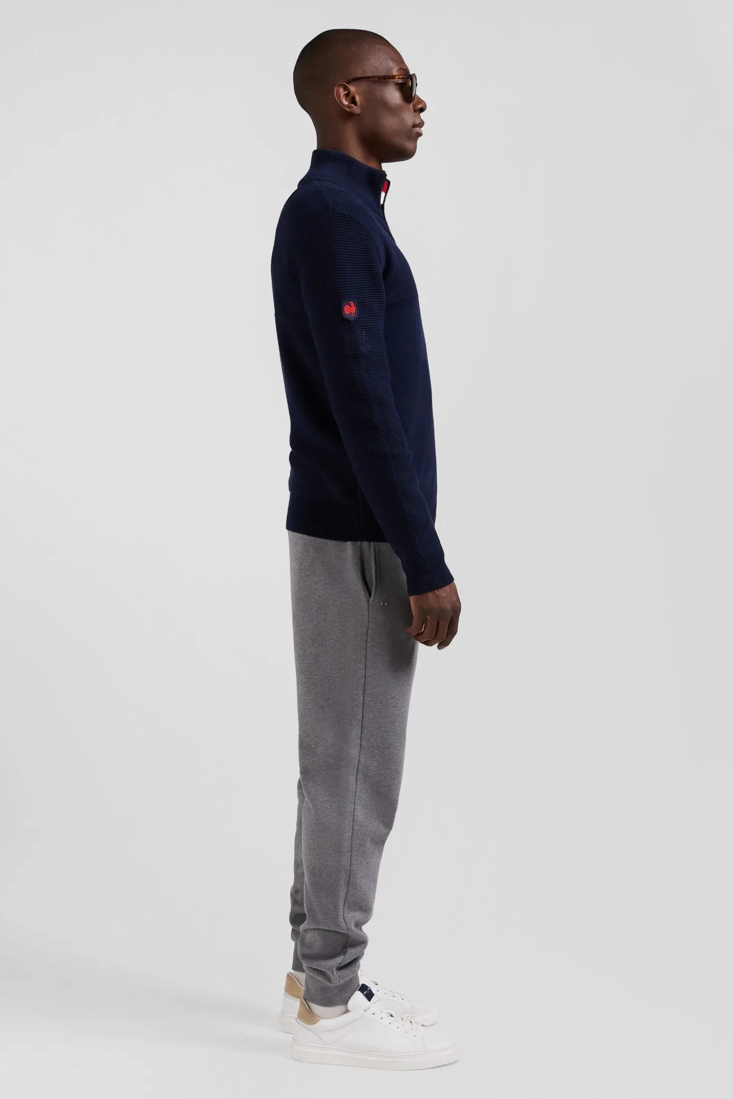 Cardigan zippé XV de France en coton bleu marine coupe Regular