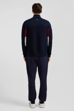 Cardigan zippé XV de France en coton bleu marine coupe Regular détails tricolores