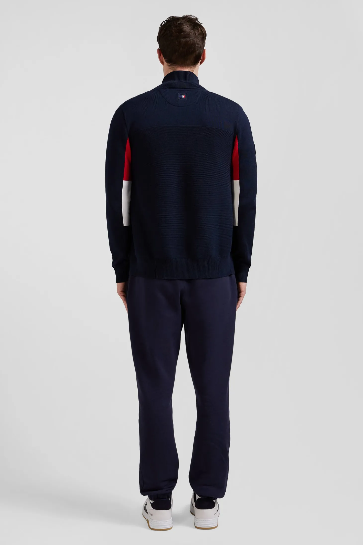 Cardigan zippé XV de France en coton bleu marine coupe Regular détails tricolores