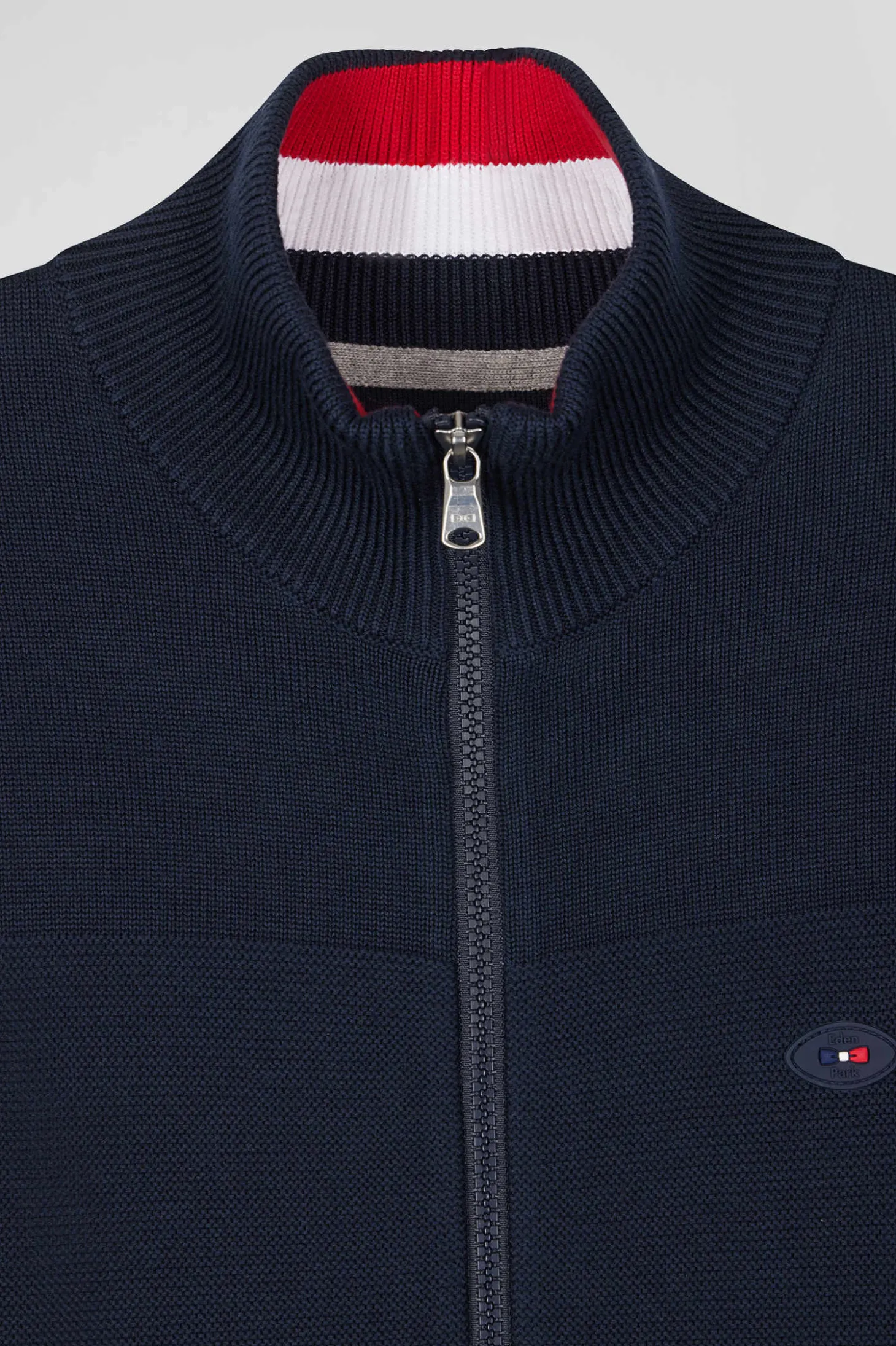 Cardigan zippé XV de France en coton bleu marine coupe Regular détails tricolores