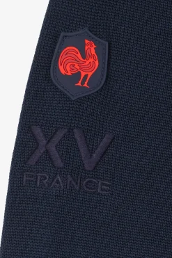 Cardigan zippé XV de France en coton bleu marine coupe Regular détails tricolores