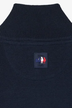 Cardigan zippé XV de France en coton bleu marine coupe Regular détails tricolores