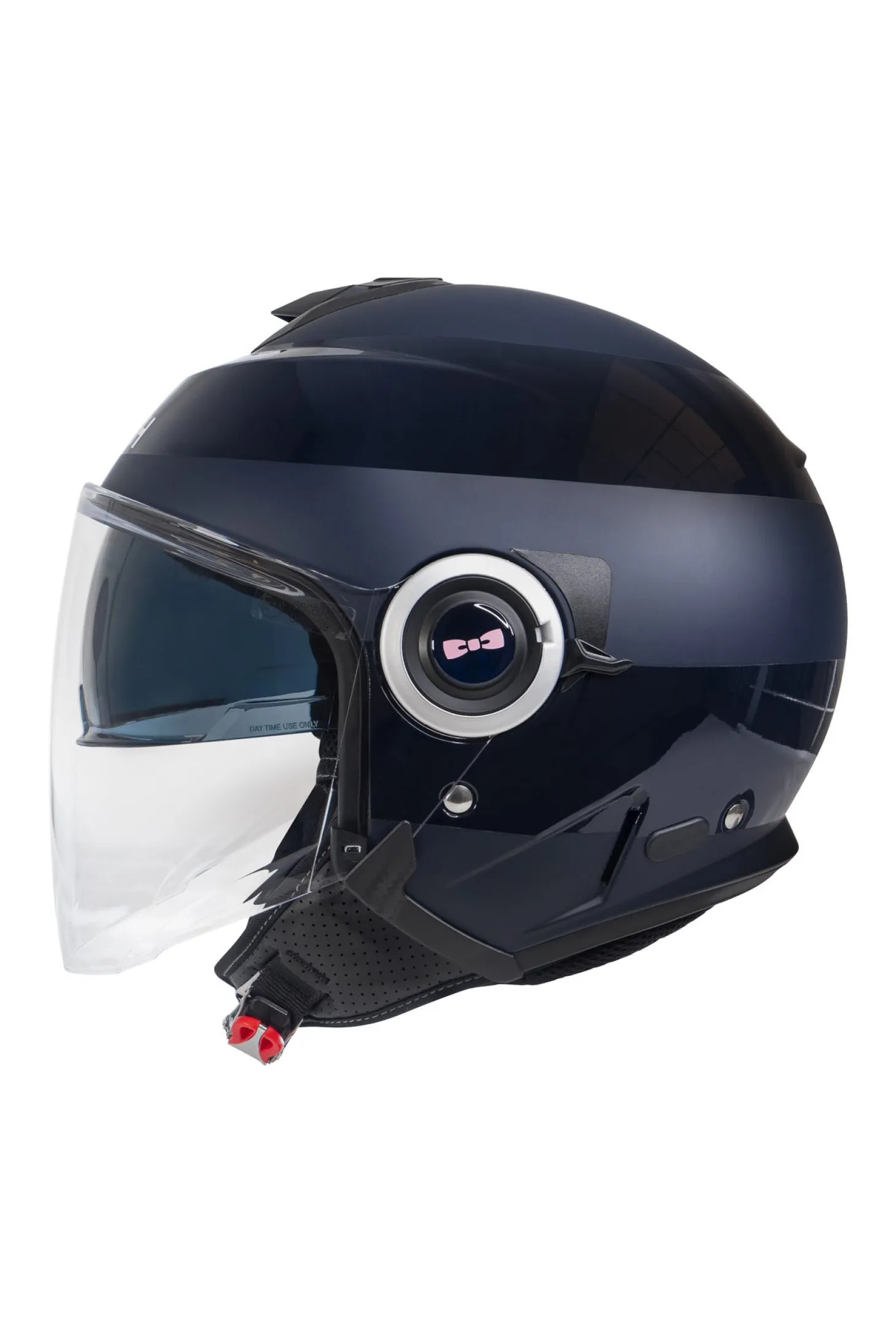 Casque moto cerclé bleu marine