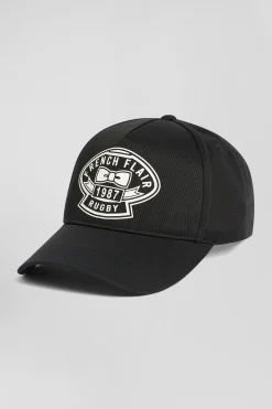 Casquette en coton noir broderie écrue