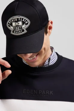Casquette en coton noir broderie écrue