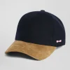Casquette en feutre de laine marine et camel