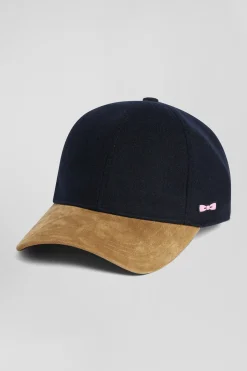Casquette en feutre de laine marine et camel