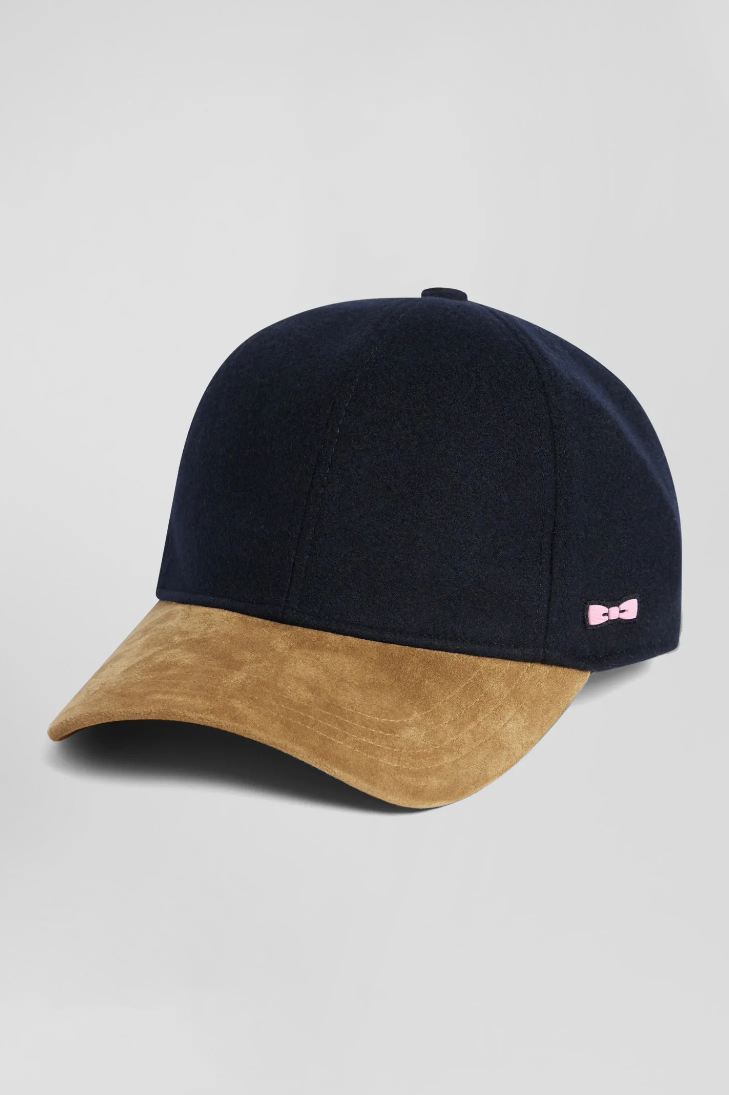 Casquette en feutre de laine marine et camel