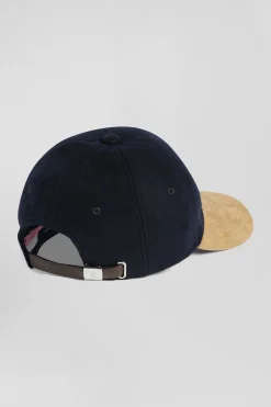 Casquette en feutre de laine marine et camel