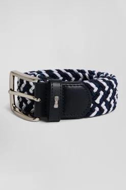 Ceinture tressée bleue en caoutchouc stretch à boucle en métal argenté