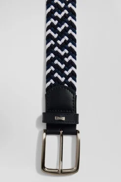 Ceinture tressée bleue en caoutchouc stretch à boucle en métal argenté
