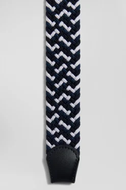 Ceinture tressée bleue en caoutchouc stretch à boucle en métal argenté