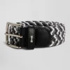 Ceinture tressée grise en caoutchouc stretch à boucle en métal argenté