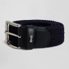Ceinture tressée marine à boucle en métal argenté