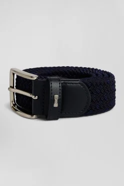 Ceinture tressée marine à boucle en métal argenté