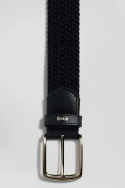 Ceinture tressée marine à boucle en métal argenté