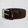 Ceinture tressée marron à boucle en métal argenté