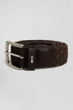 Ceinture tressée marron à boucle en métal argenté