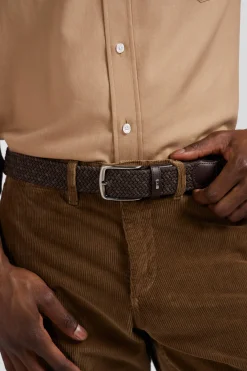 Ceinture tressée marron à boucle en métal argenté