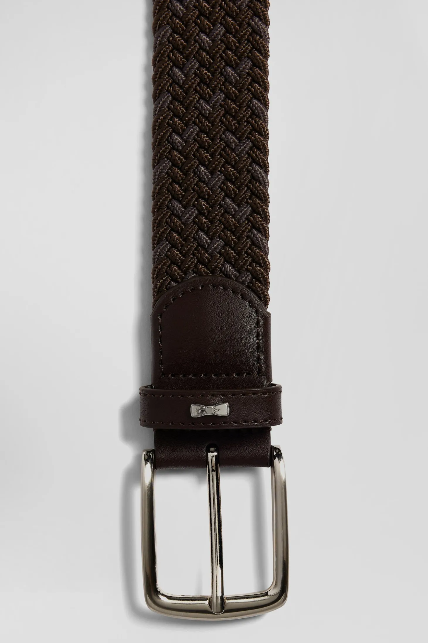 Ceinture tressée marron à boucle en métal argenté