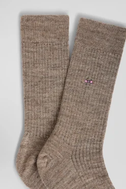 Chaussettes femme en laine alpaga mélangé marron
