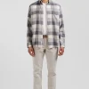 Chemise à carreaux en coton gris chiné coupe Regular