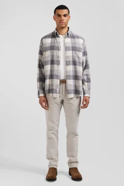Chemise à carreaux en coton gris chiné coupe Regular