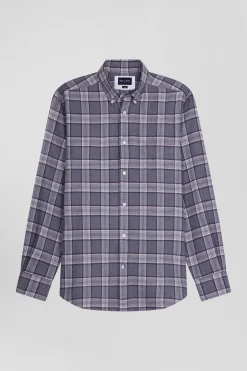 Chemise à carreaux en coton gris coupe Regular